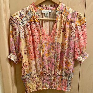 Rachel Zoe Flowy Vibrant Cropped Short Sleeve Blouse (New Without Tags)